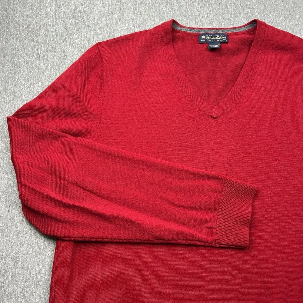 Brooks Brothers‎ Merino Wool Blend Mens Large Red VNeck Sweater Long Sleeve